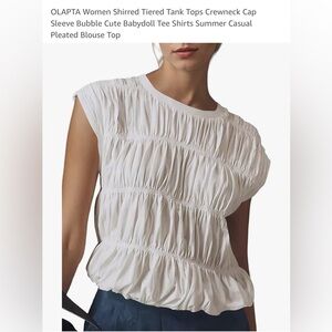 Women's White Shirred Tiered Blouse